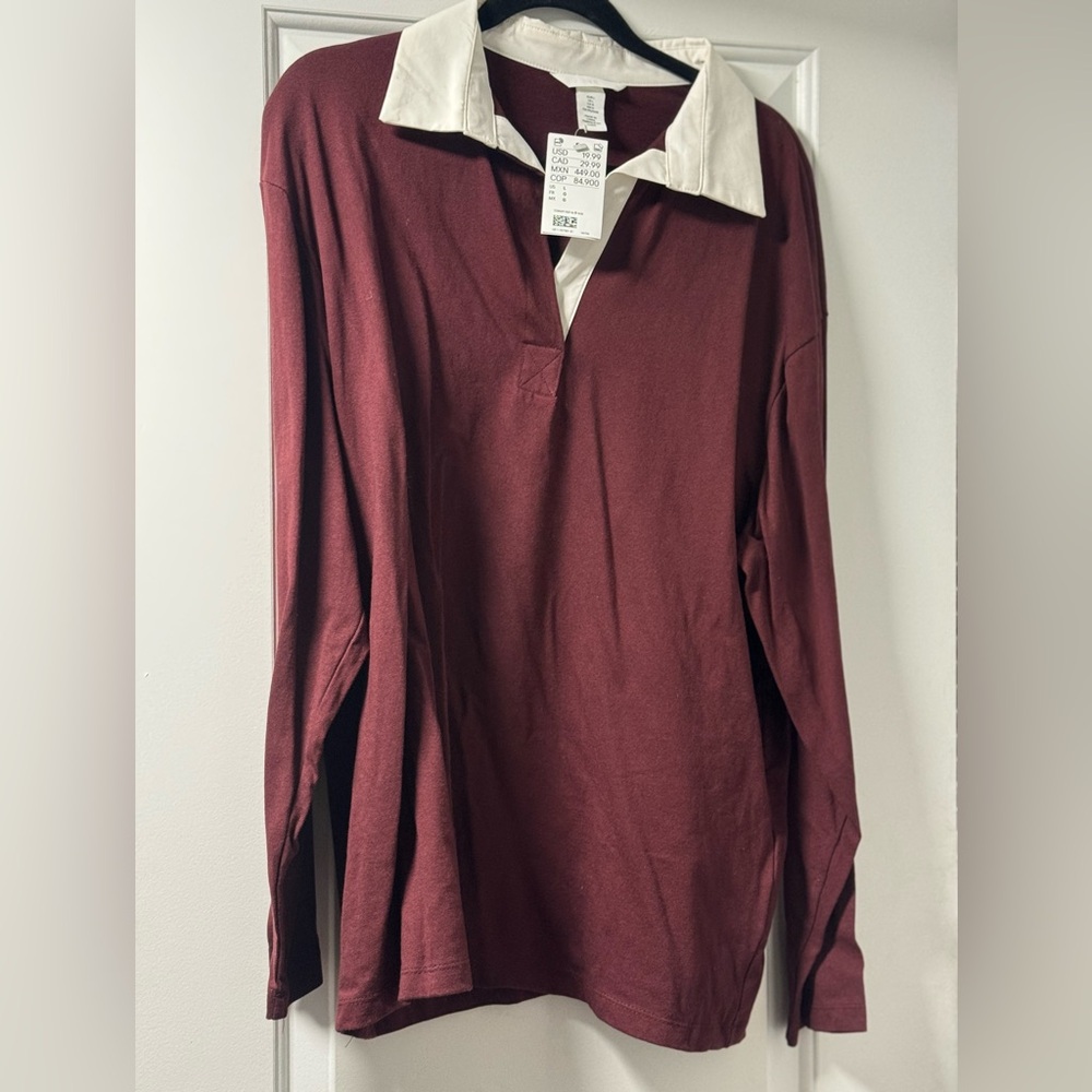 H&M Burgundy and White Button Down Shirt